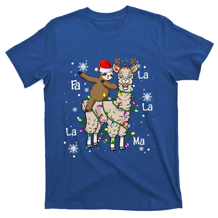 Cute Santa Sloth Riding Llama Christmas Lights Pajamas Xmas Meaningful Gift T-Shirt