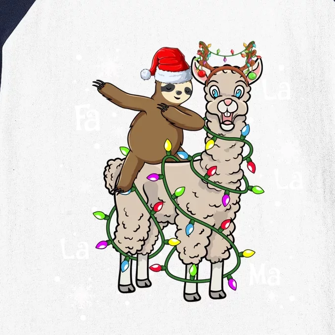 Cute Santa Sloth Riding Llama Christmas Lights Pajamas Xmas Meaningful Gift Baseball Sleeve Shirt