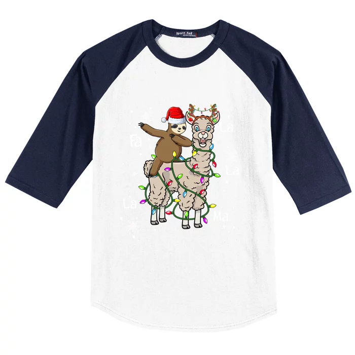 Cute Santa Sloth Riding Llama Christmas Lights Pajamas Xmas Meaningful Gift Baseball Sleeve Shirt