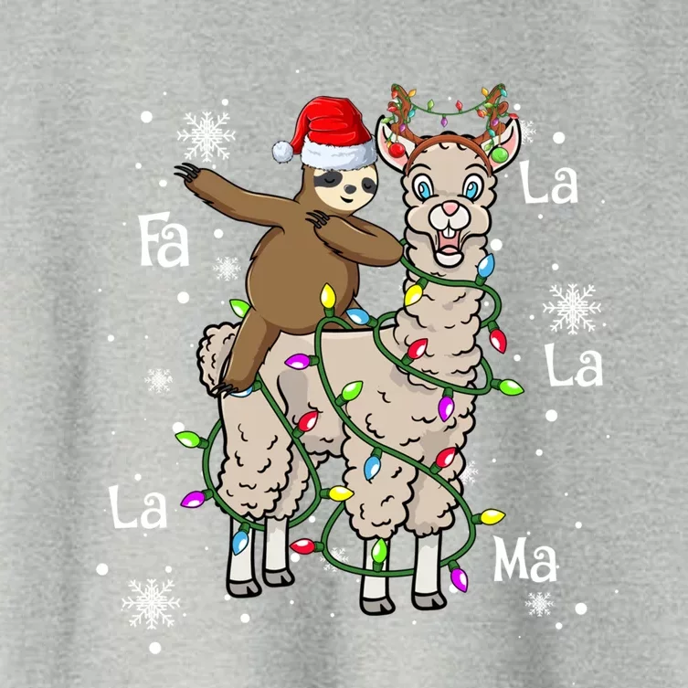 Cute Santa Sloth Riding Llama Christmas Lights Pajamas Xmas Meaningful Gift Women's Crop Top Tee