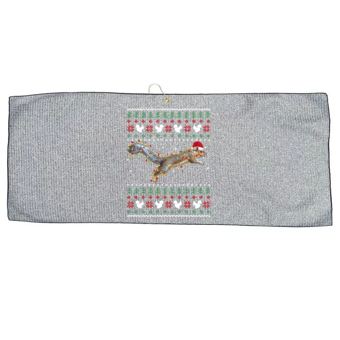 Cute Squirrel Santa's Hat Ugly Christmas Sweater Tee Xmas Gift Large Microfiber Waffle Golf Towel