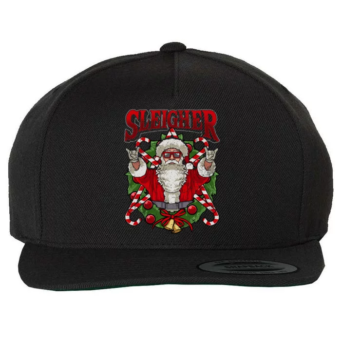 Christmas Sleigher Santa Rock Xmas Rocker Gift Wool Snapback Cap