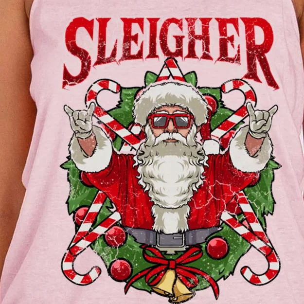 Christmas Sleigher Santa Rock Xmas Rocker Gift Women's Knotted Racerback Tank