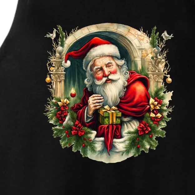 Christmas Spirit Santa Illustration Ladies Tri-Blend Wicking Tank