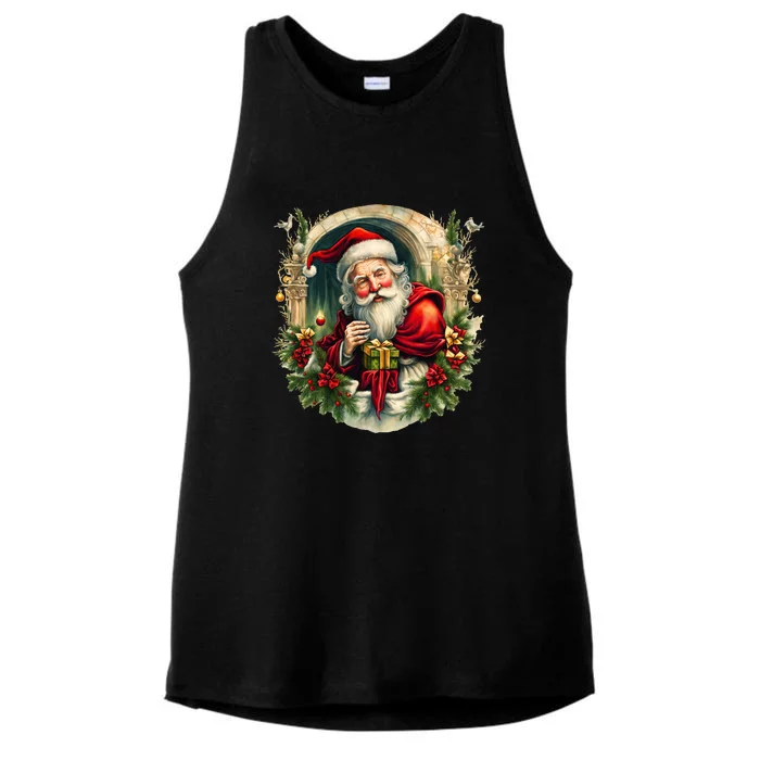 Christmas Spirit Santa Illustration Ladies Tri-Blend Wicking Tank