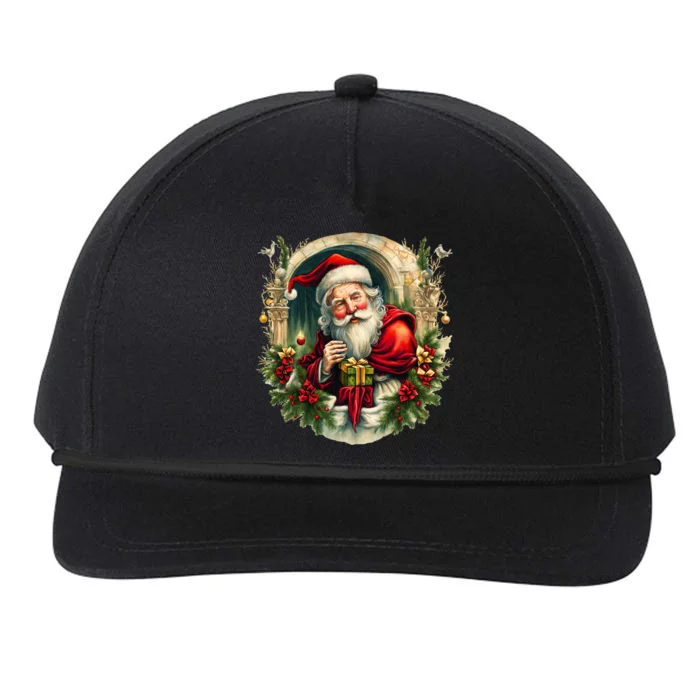 Christmas Spirit Santa Illustration Snapback Five-Panel Rope Hat