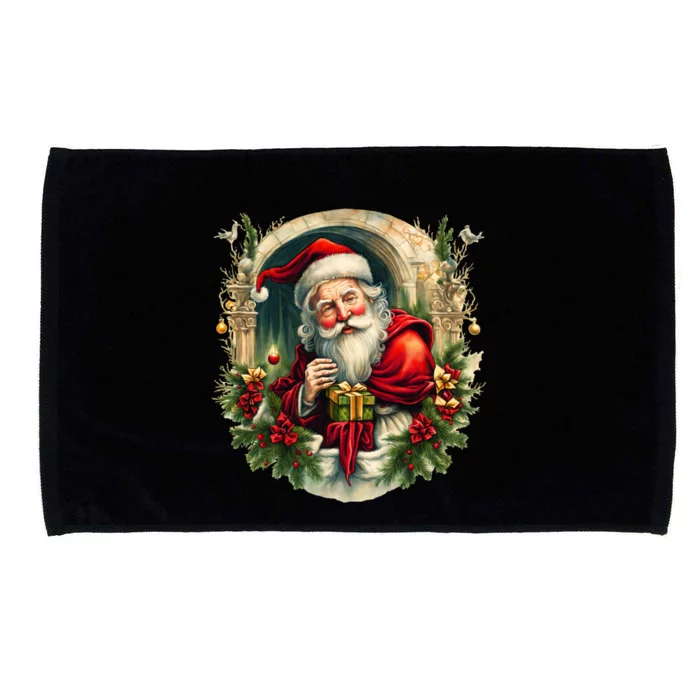 Christmas Spirit Santa Illustration Microfiber Hand Towel