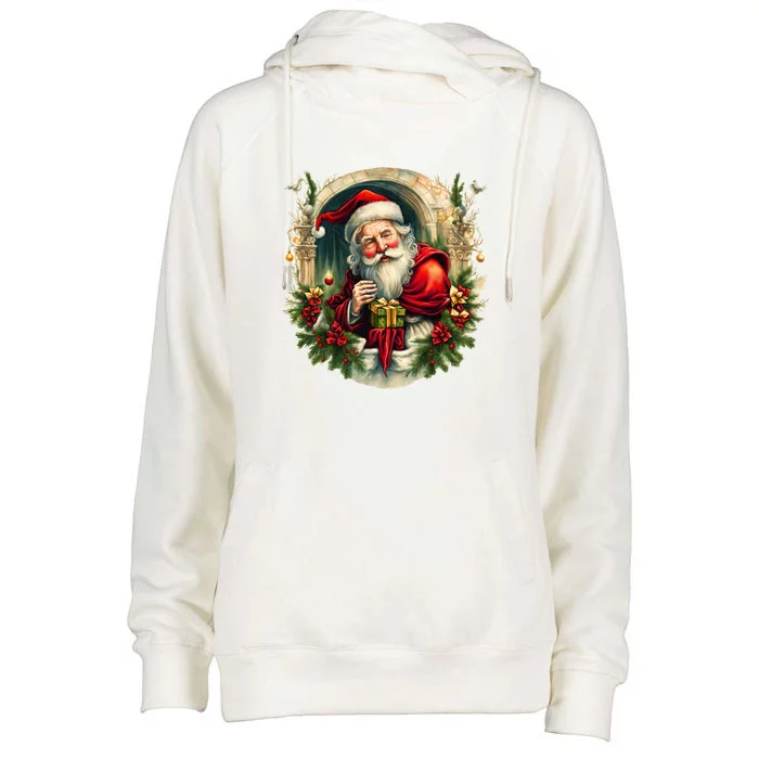 Christmas Spirit Santa Illustration Womens Funnel Neck Pullover Hood