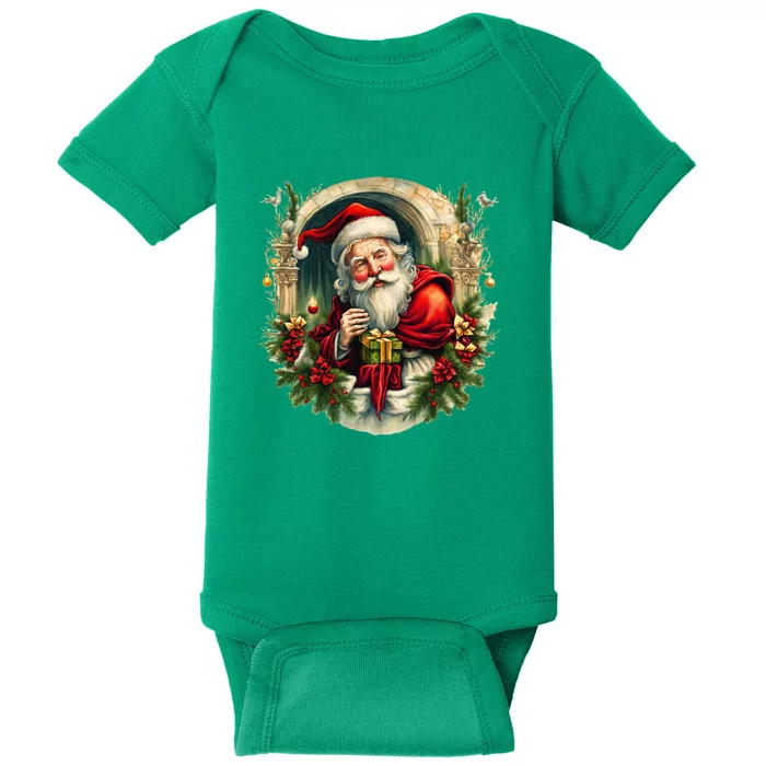 Christmas Spirit Santa Illustration Baby Bodysuit