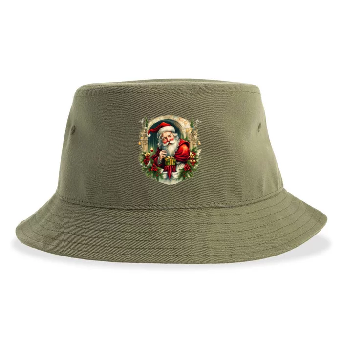 Christmas Spirit Santa Illustration Sustainable Bucket Hat