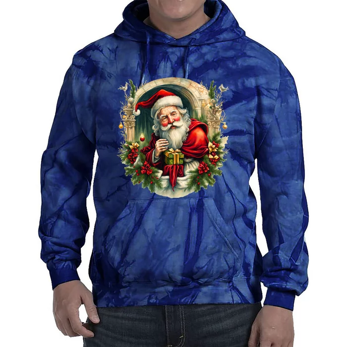 Christmas Spirit Santa Illustration Tie Dye Hoodie