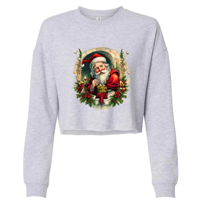 Christmas Spirit Santa Illustration Cropped Pullover Crew