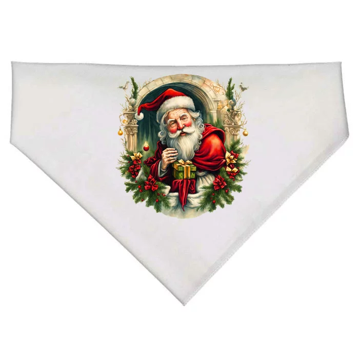 Christmas Spirit Santa Illustration USA-Made Doggie Bandana