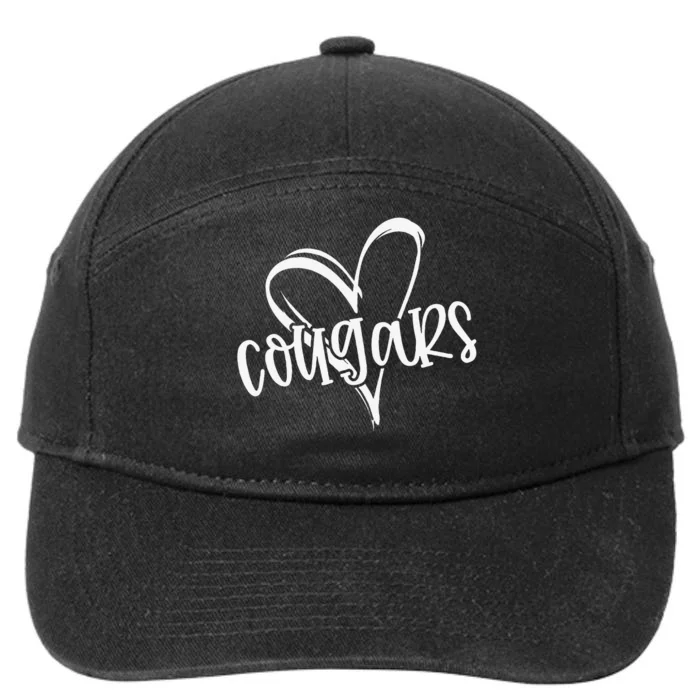 Cougars School Sports Fan Team Spirit Heart 7-Panel Snapback Hat