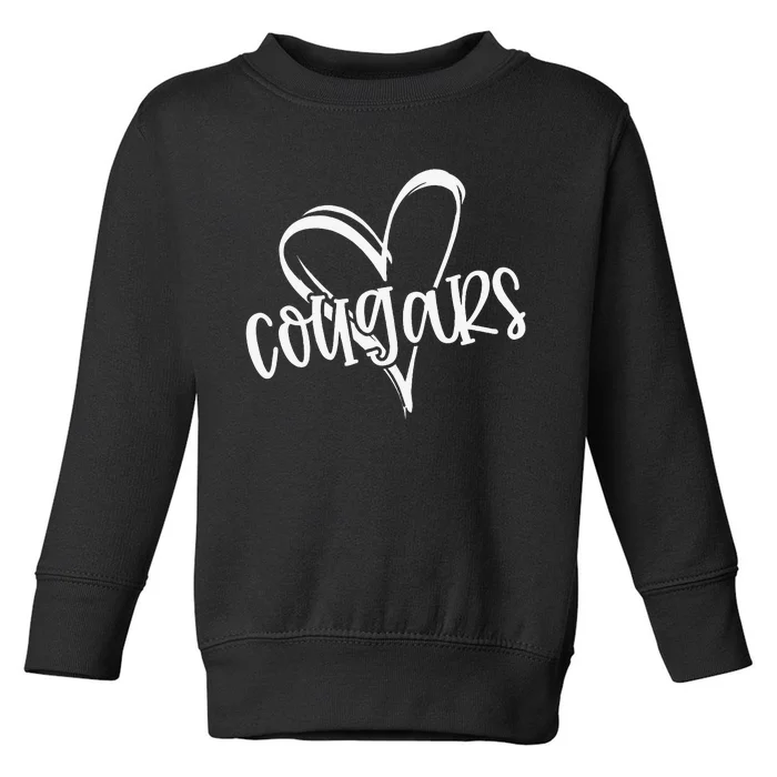 Cougars School Sports Fan Team Spirit Heart Toddler Sweatshirt