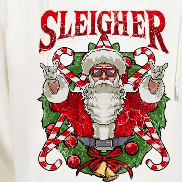 Christmas Sleigher Santa Rock Xmas Rocker Gift Womens Funnel Neck Pullover Hood