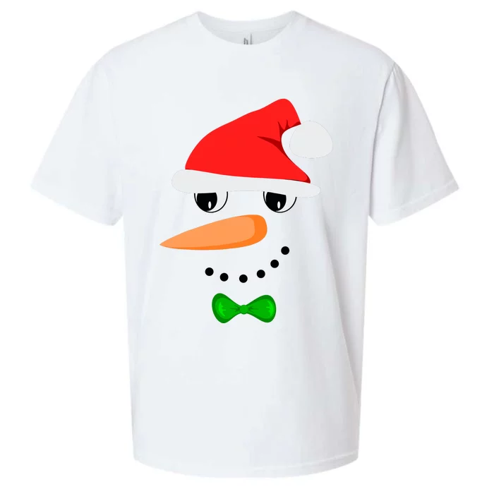 Cute Santa Snowman Face Funny Christmas Snowman Costume Sueded Cloud Jersey T-Shirt