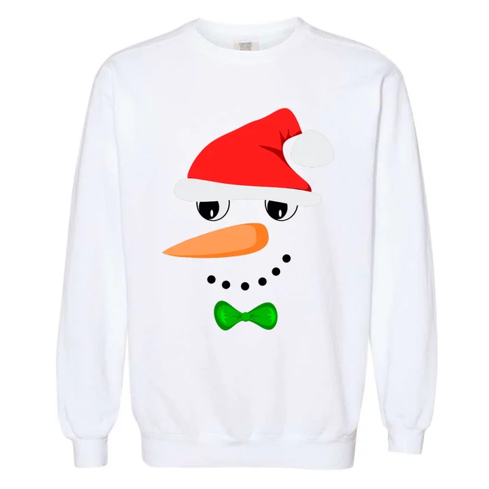 Cute Santa Snowman Face Funny Christmas Snowman Costume Garment-Dyed Sweatshirt