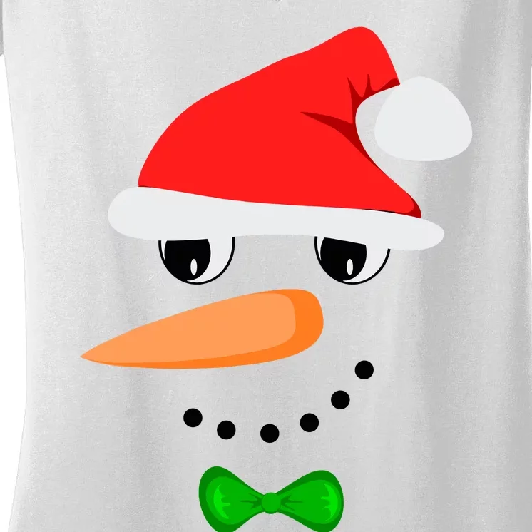 Cute Santa Snowman Face Funny Christmas Snowman Costume Women's V-Neck T-Shirt