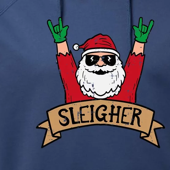 Christmas Sleigher Santa Rock Xmas Rocker Performance Fleece Hoodie