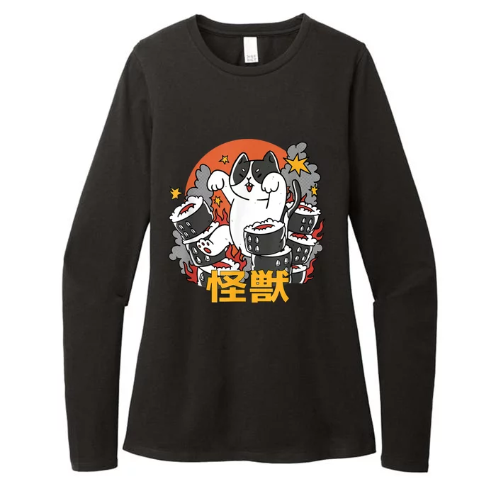 Catzilla Sunset Sushi Cat Japanese Womens CVC Long Sleeve Shirt