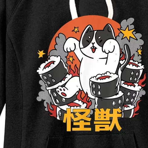 Catzilla Sunset Sushi Cat Japanese Women's Fleece Hoodie