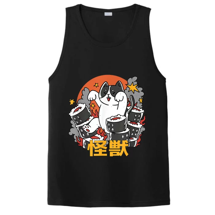 Catzilla Sunset Sushi Cat Japanese Performance Tank