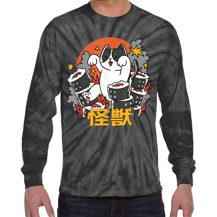 Catzilla Sunset Sushi Cat Japanese Tie-Dye Long Sleeve Shirt