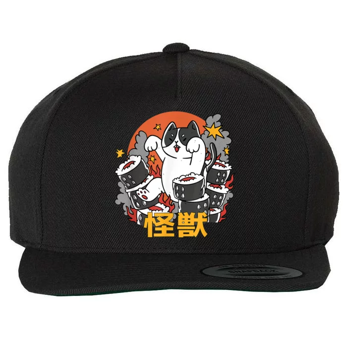 Catzilla Sunset Sushi Cat Japanese Wool Snapback Cap