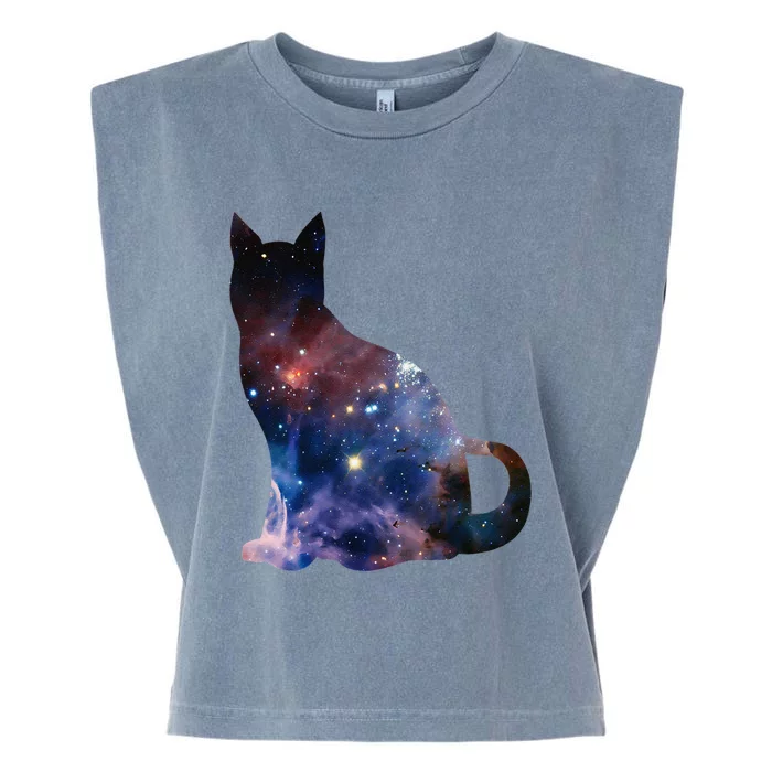 Cat Silhouette Supernova In Galaxy Scifi Space Garment-Dyed Women's Muscle Tee