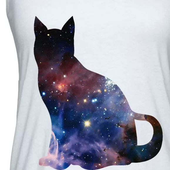 Cat Silhouette Supernova In Galaxy Scifi Space Ladies Essential Flowy Tank