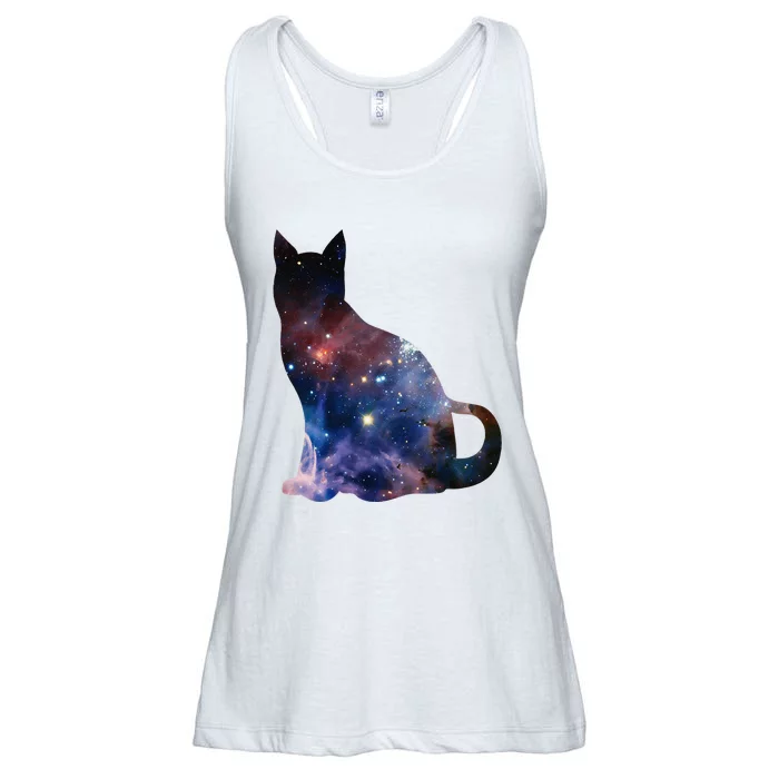 Cat Silhouette Supernova In Galaxy Scifi Space Ladies Essential Flowy Tank