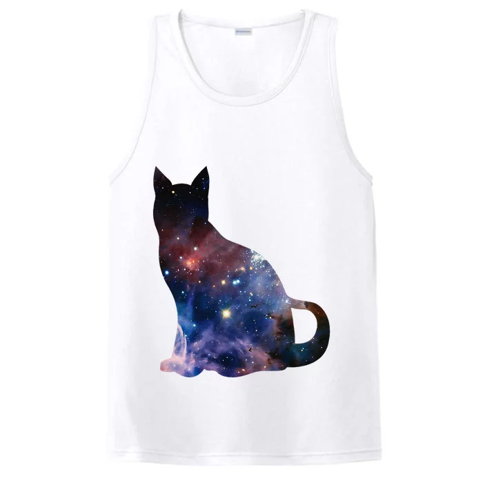 Cat Silhouette Supernova In Galaxy Scifi Space Performance Tank