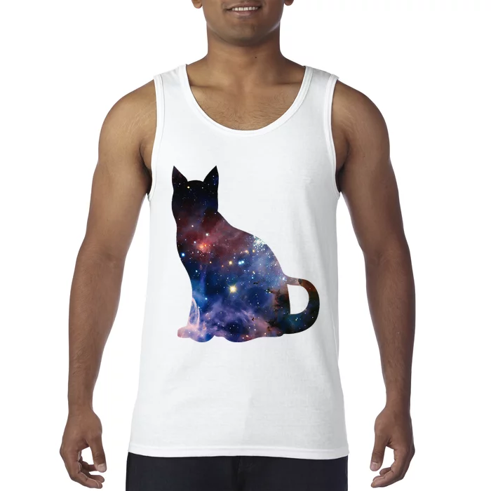 Cat Silhouette Supernova In Galaxy Scifi Space Tank Top