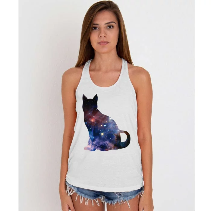 Cat Silhouette Supernova In Galaxy Scifi Space Women's Knotted Racerback Tank