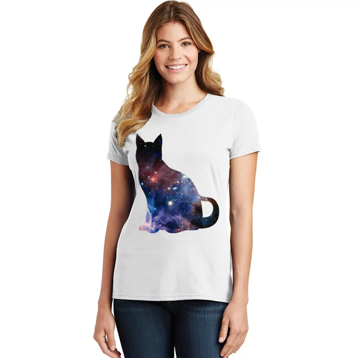 Cat Silhouette Supernova In Galaxy Scifi Space Women's T-Shirt