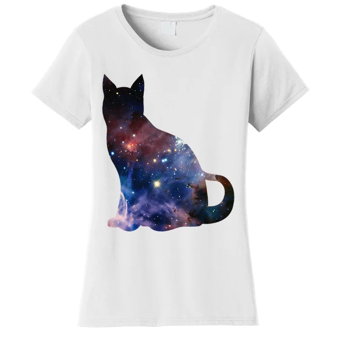 Cat Silhouette Supernova In Galaxy Scifi Space Women's T-Shirt