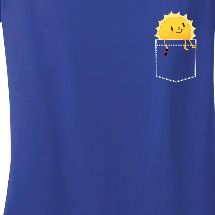 Cool Sunshine Sunny Pocket Design Women's V-Neck T-Shirt