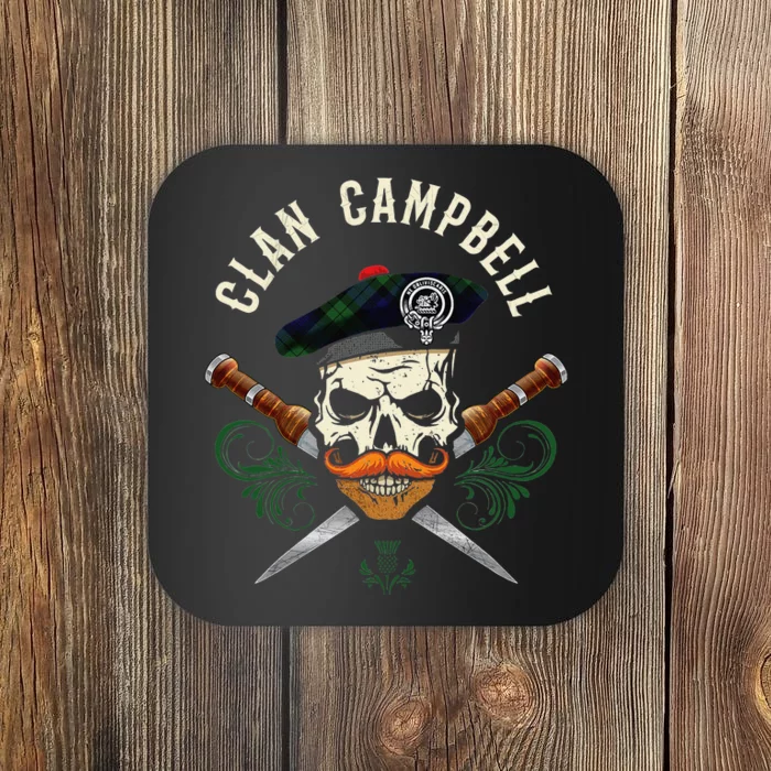 Campbell Surname Scottish Clan Skull Tam Dirks Tartan Badge Coaster