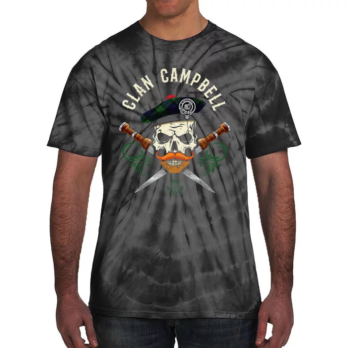 Campbell Surname Scottish Clan Skull Tam Dirks Tartan Badge Tie-Dye T-Shirt