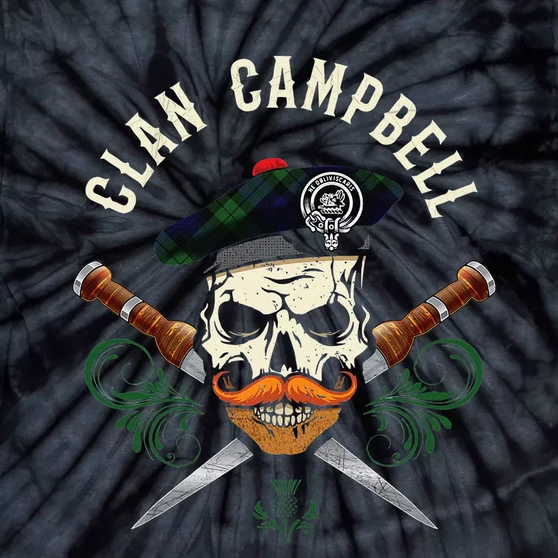 Campbell Surname Scottish Clan Skull Tam Dirks Tartan Badge Tie-Dye T-Shirt