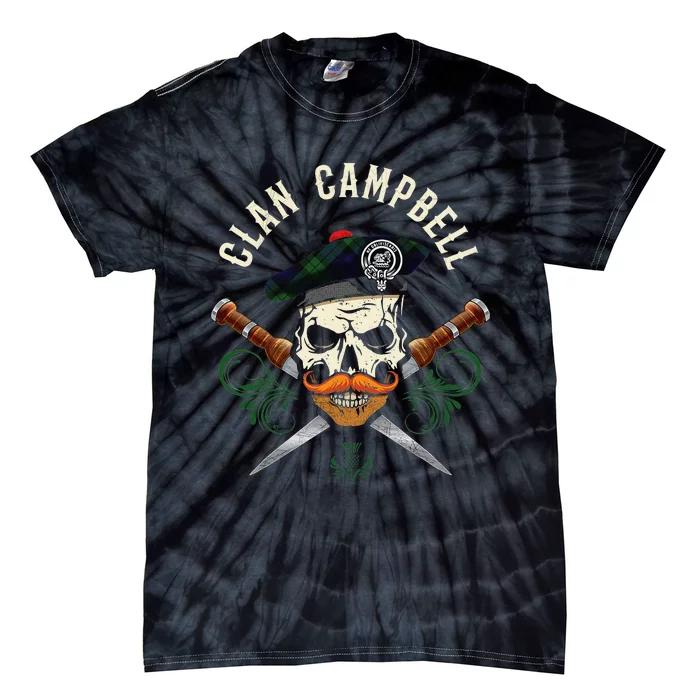 Campbell Surname Scottish Clan Skull Tam Dirks Tartan Badge Tie-Dye T-Shirt