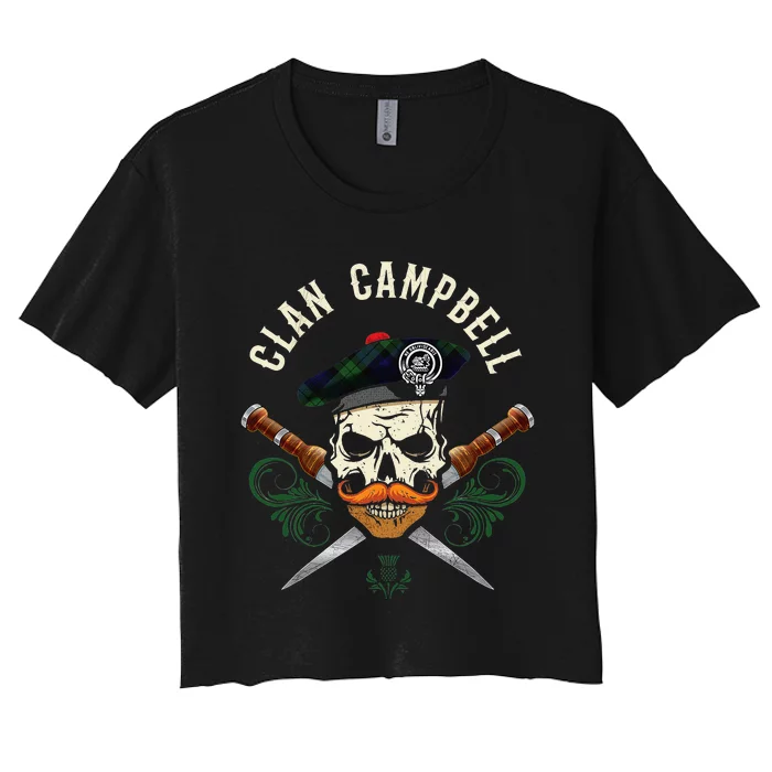 Campbell Surname Scottish Clan Skull Tam Dirks Tartan Badge Women's Crop Top Tee