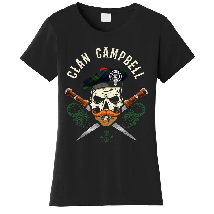 Campbell Surname Scottish Clan Skull Tam Dirks Tartan Badge Women's T-Shirt