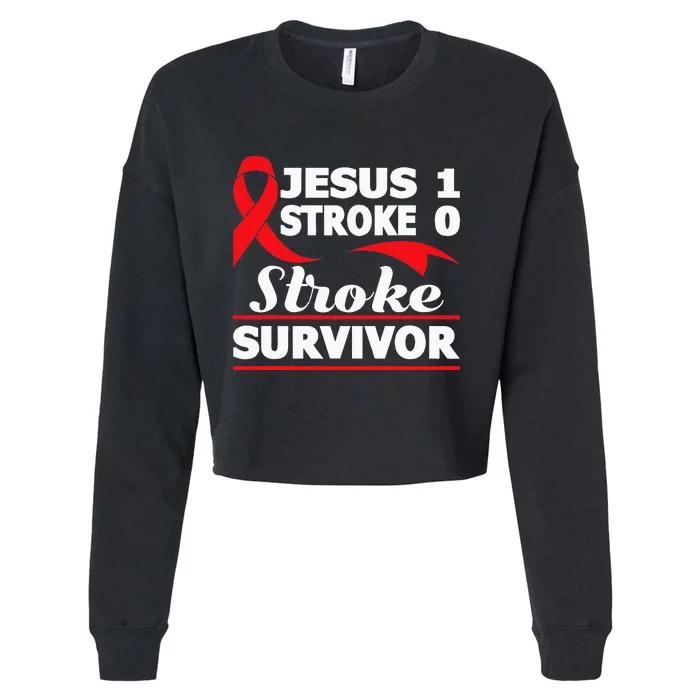 Christian Stroke Survivor Awareness Red Ribbon Brain Attack Cropped Pullover Crew