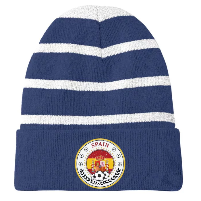 Cool Spain Soccer Logo Striped Beanie with Solid Band