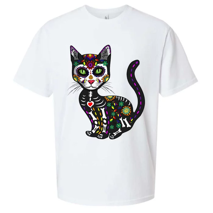 Cute Sugar Skull Mexican Cat Halloween Day Of The Dead Sueded Cloud Jersey T-Shirt