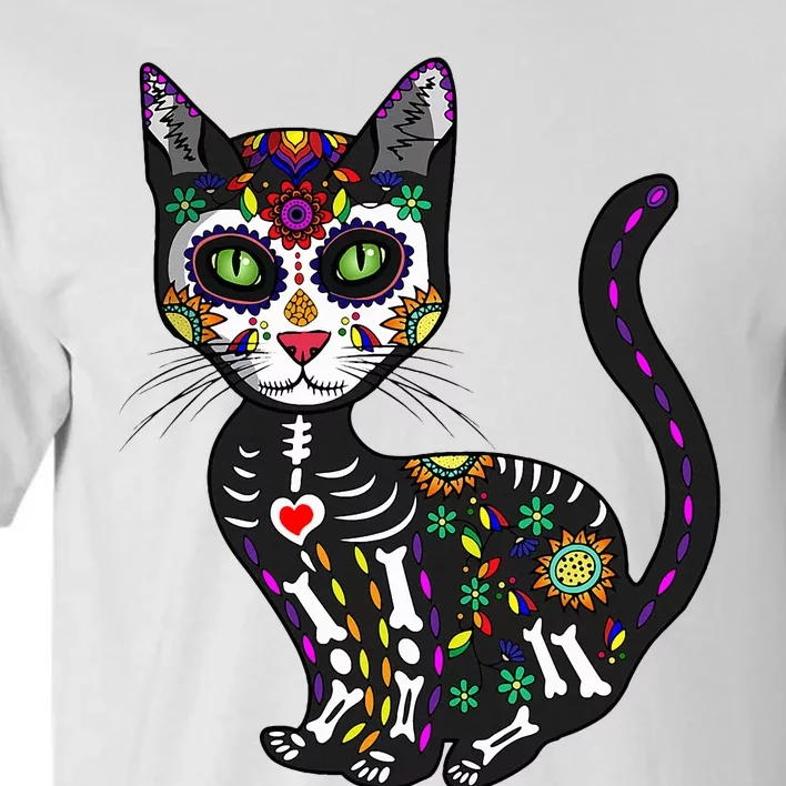 Cute Sugar Skull Mexican Cat Halloween Day Of The Dead Tall T-Shirt