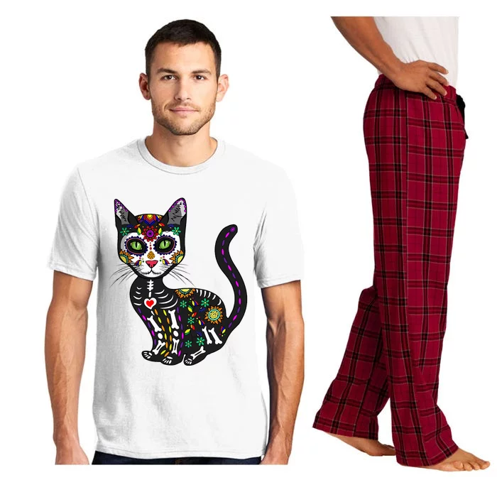 Cute Sugar Skull Mexican Cat Halloween Day Of The Dead Pajama Set