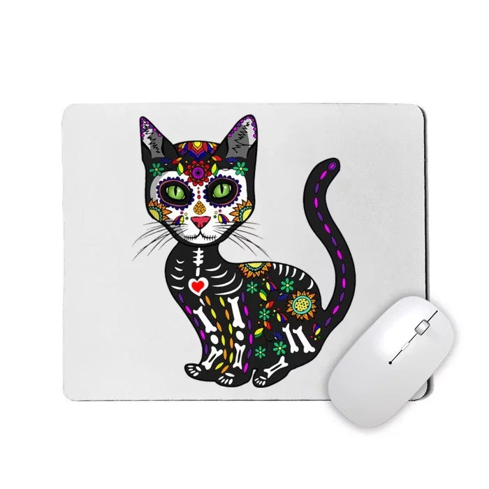 Cute Sugar Skull Mexican Cat Halloween Day Of The Dead Mousepad